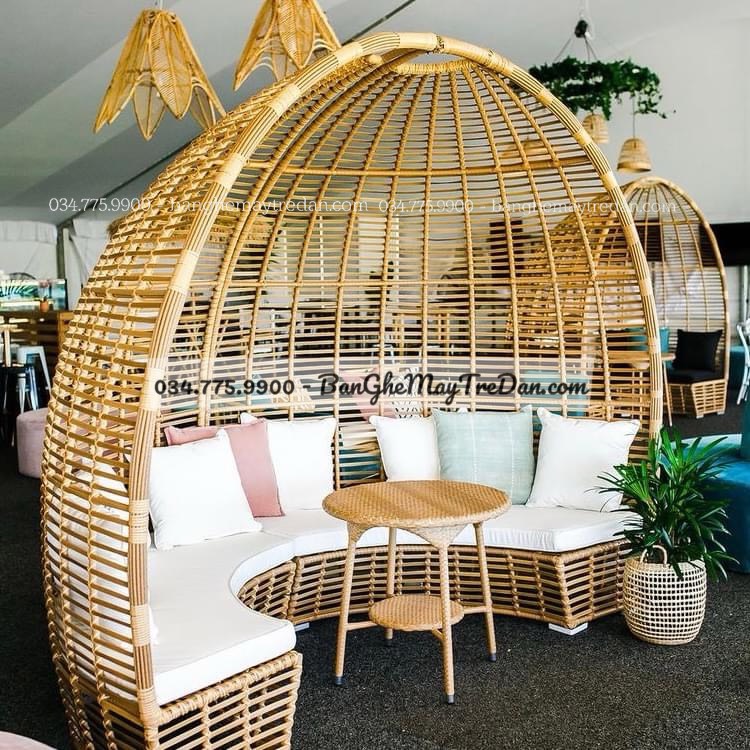 Ghế hình tổ chim đan nhựa giả mây để khu nghỉ dưỡng