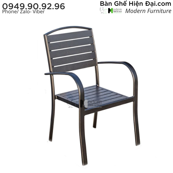 Ghế ngồi cafe sân vườn tựa lưng gỗ nhựa có tay vịn HCM CC2028-A