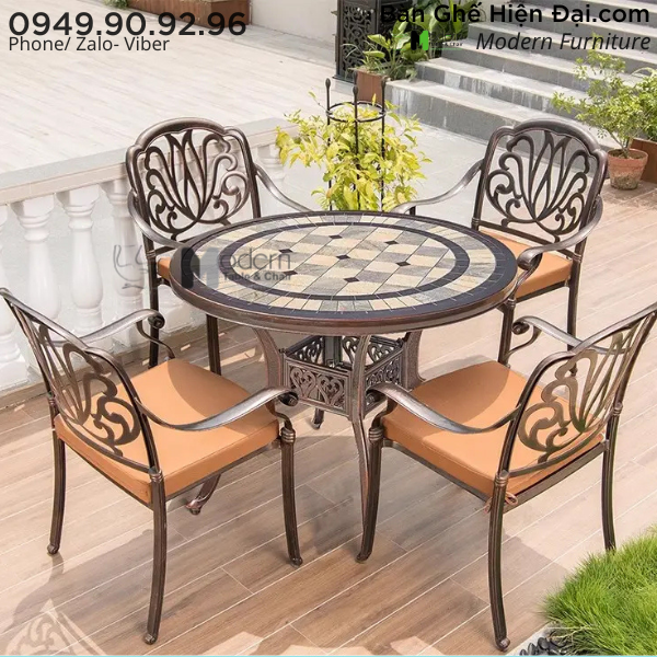 Bộ bàn tròn cafe sân vườn 4 ghế bọc nệm vải HCM TE2038-94A CC2017-A