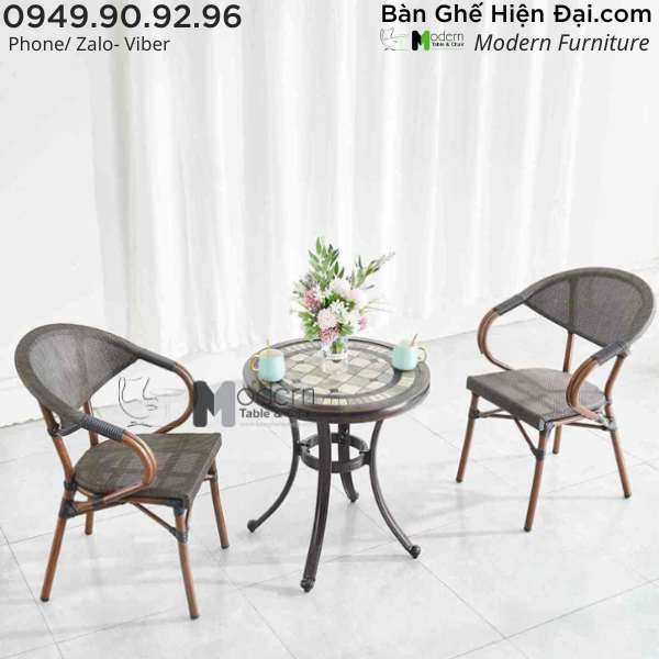 Bộ bàn tròn cafe sân thượng 2 ghế xếp chồng HCM TE2036-60A CC2005-A