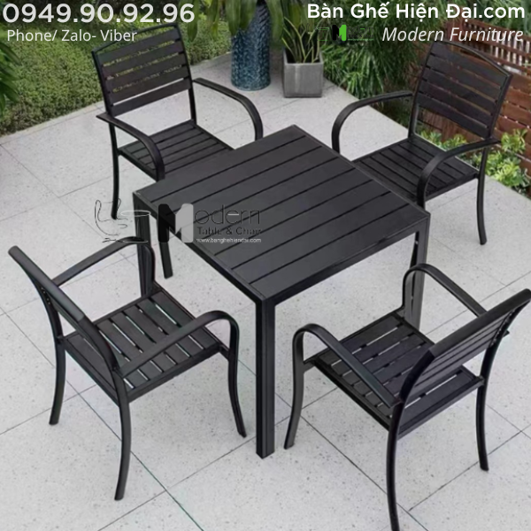 Bộ bàn ăn tròn 4 ghế outdoor khung nhôm HCM TE2032-80A CC2028-A