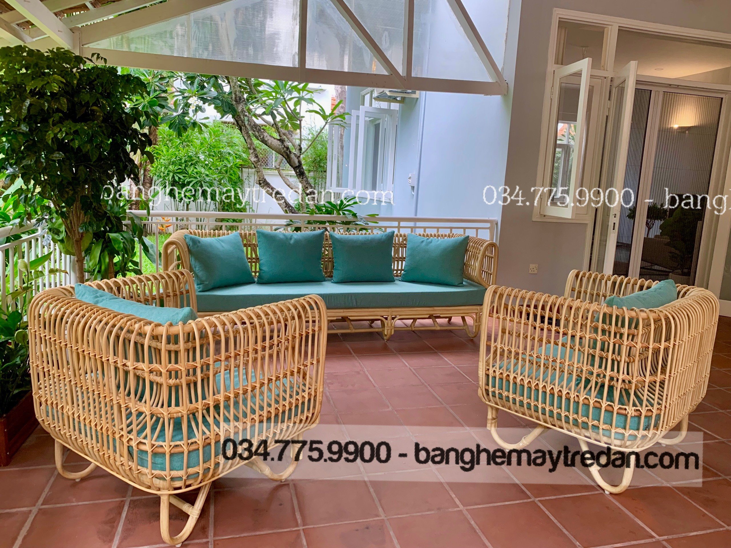 Bộ ghế sofa mây tổ yến phòng khách - Bàn ghế mây tre đan