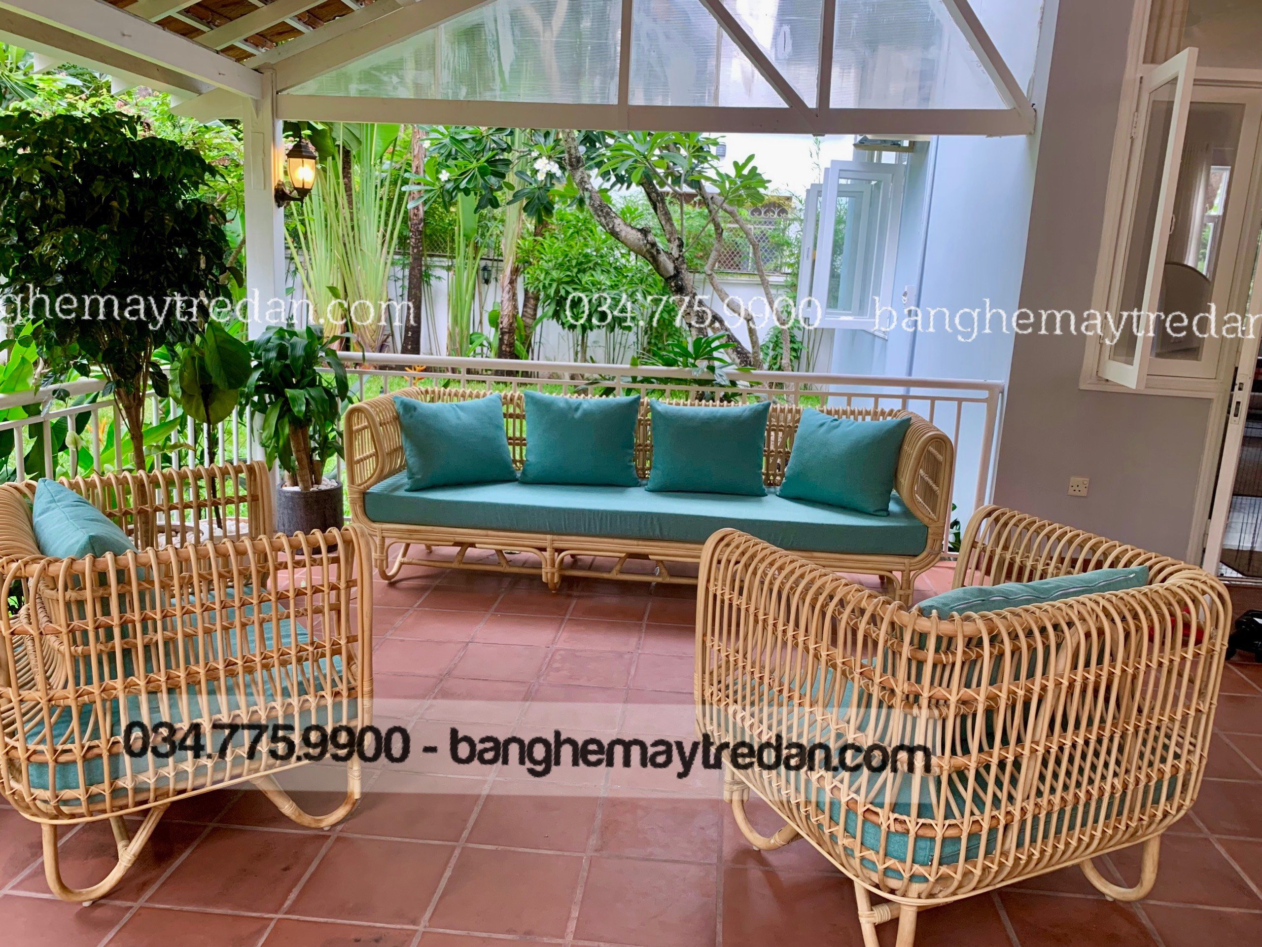 Bộ ghế sofa mây tổ yến phòng khách - Bàn ghế mây tre đan