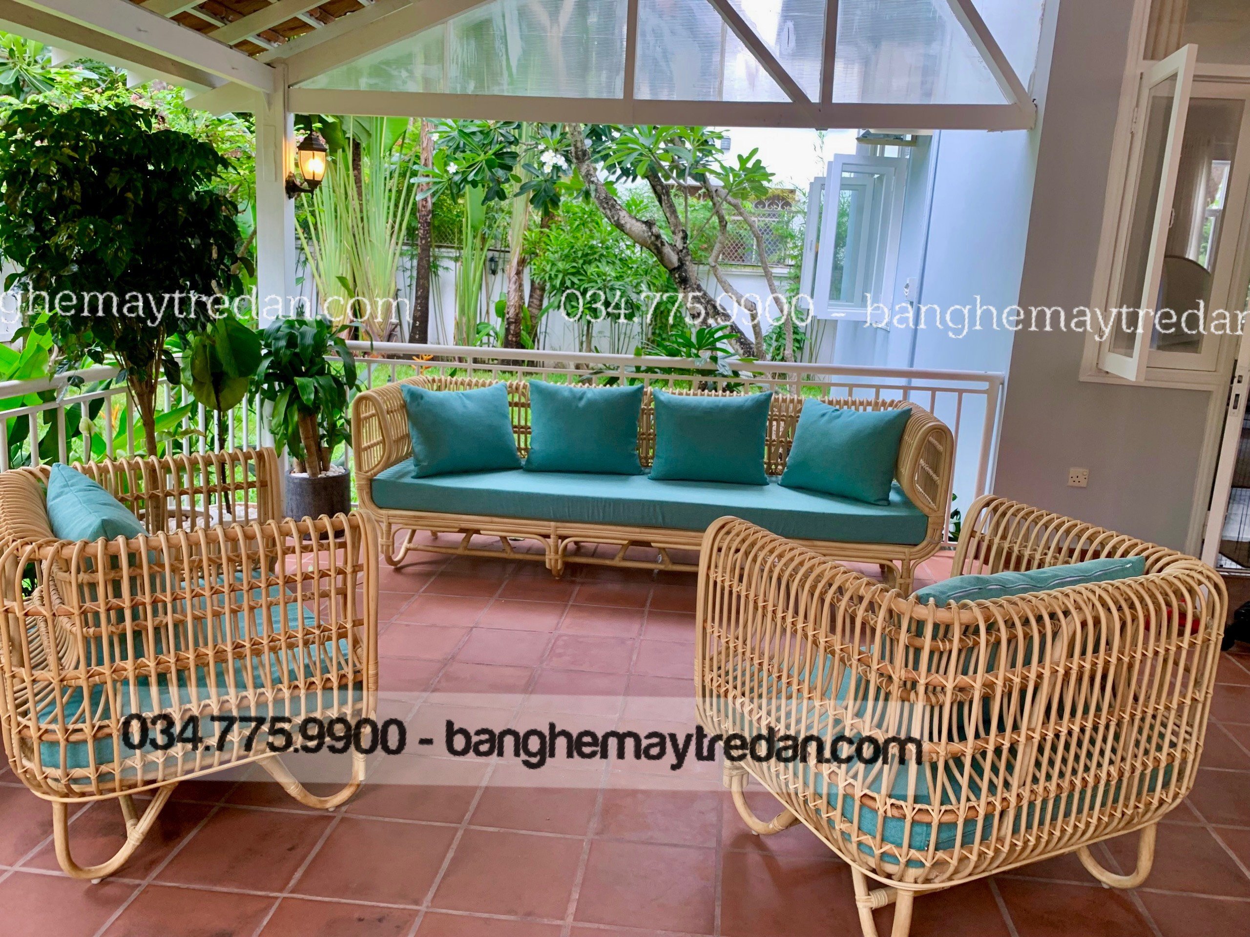 Bộ ghế sofa mây tổ yến phòng khách - Bàn ghế mây tre đan
