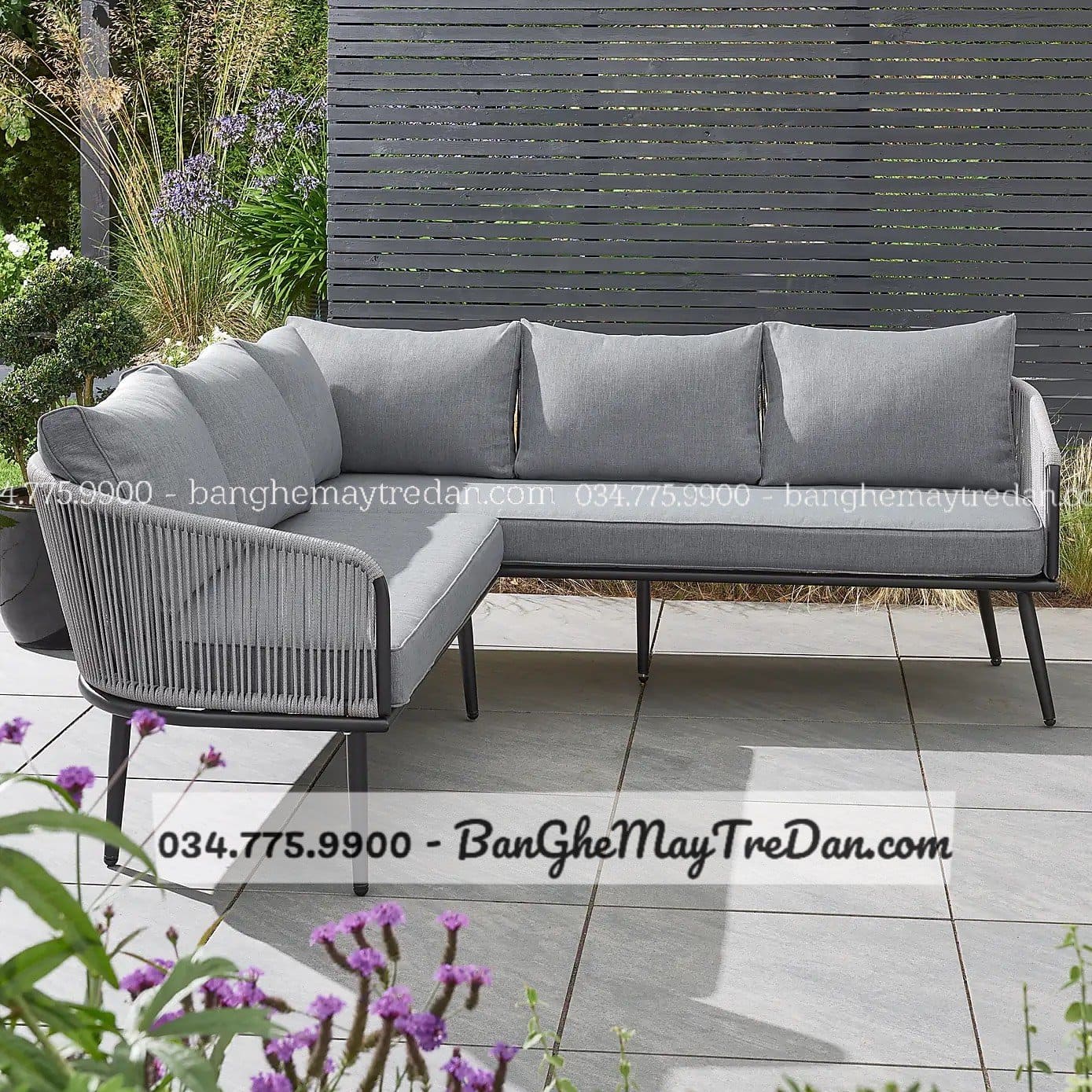 Ghế chữ L, sofa góc màu ghi - Nội thất Mây Tre Lục Bình