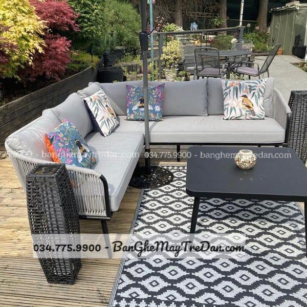 Ghế chữ L, sofa góc màu ghi - Nội thất Mây Tre Lục Bình