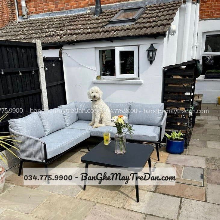Ghế chữ L, sofa góc màu ghi - Nội thất Mây Tre Lục Bình
