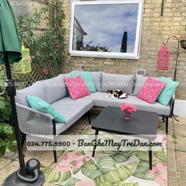 Ghế chữ L, sofa góc màu ghi - Nội thất Mây Tre Lục Bình