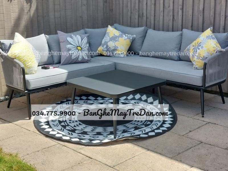 Ghế chữ L, sofa góc màu ghi - Nội thất Mây Tre Lục Bình