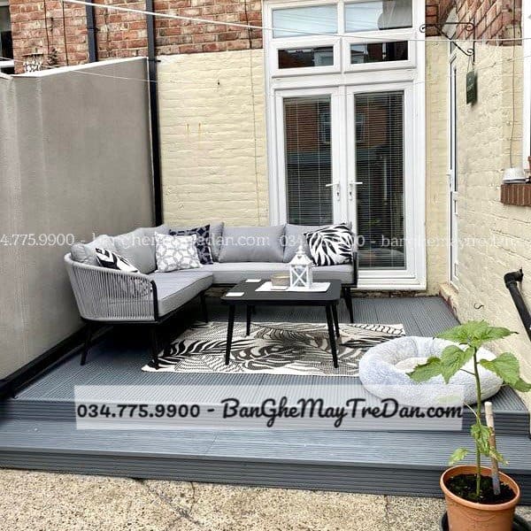 Ghế chữ L, sofa góc màu ghi - Nội thất Mây Tre Lục Bình