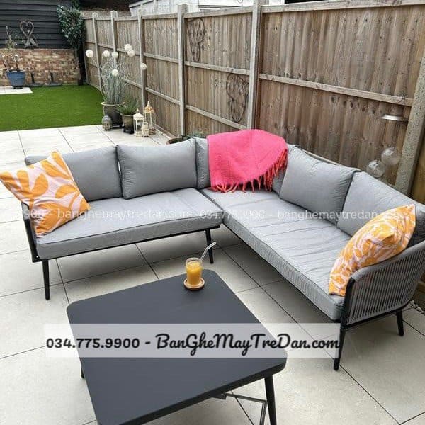 Ghế chữ L, sofa góc màu ghi - Nội thất Mây Tre Lục Bình