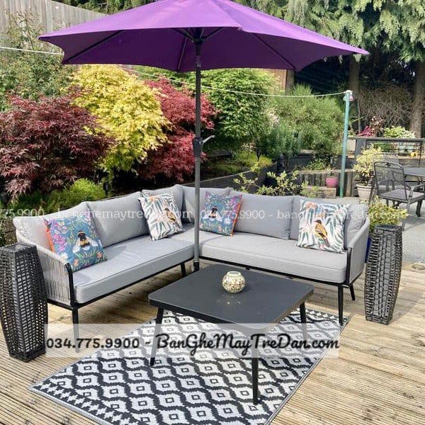 Ghế chữ L, sofa góc màu ghi - Nội thất Mây Tre Lục Bình