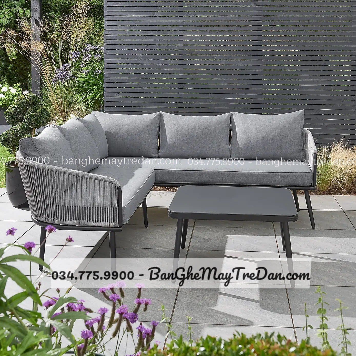 Ghế chữ L, sofa góc màu ghi - Nội thất Mây Tre Lục Bình