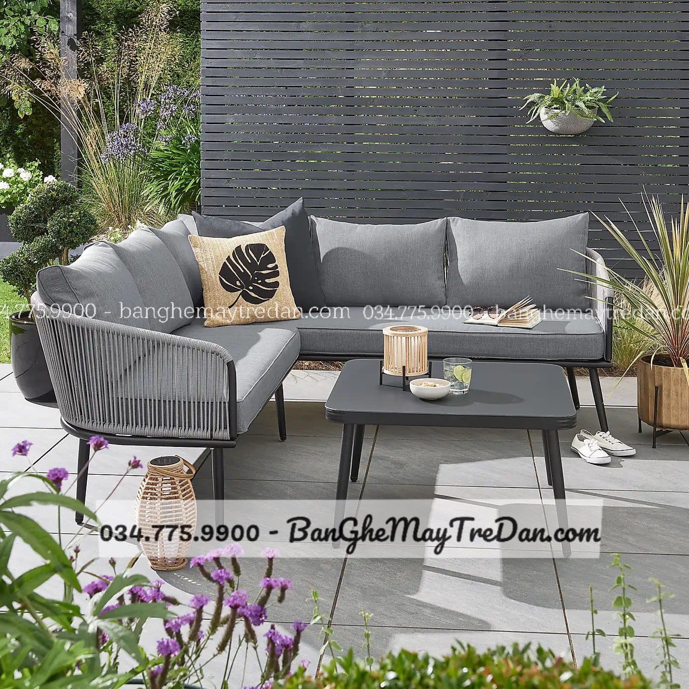 Ghế chữ L, sofa góc màu ghi - Nội thất Mây Tre Lục Bình