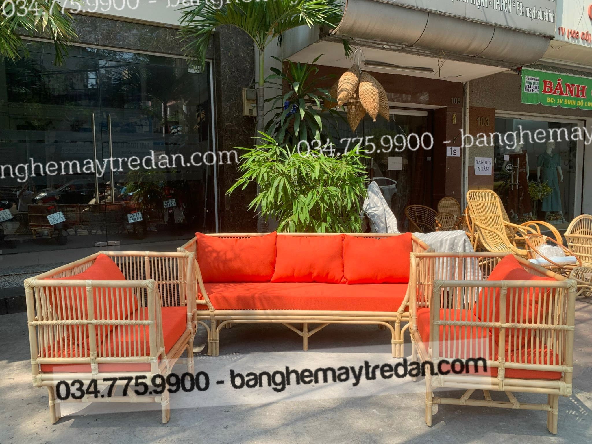 Bộ sofa, salon mây thiết kế vuông vắn, khỏe khoắn GM450