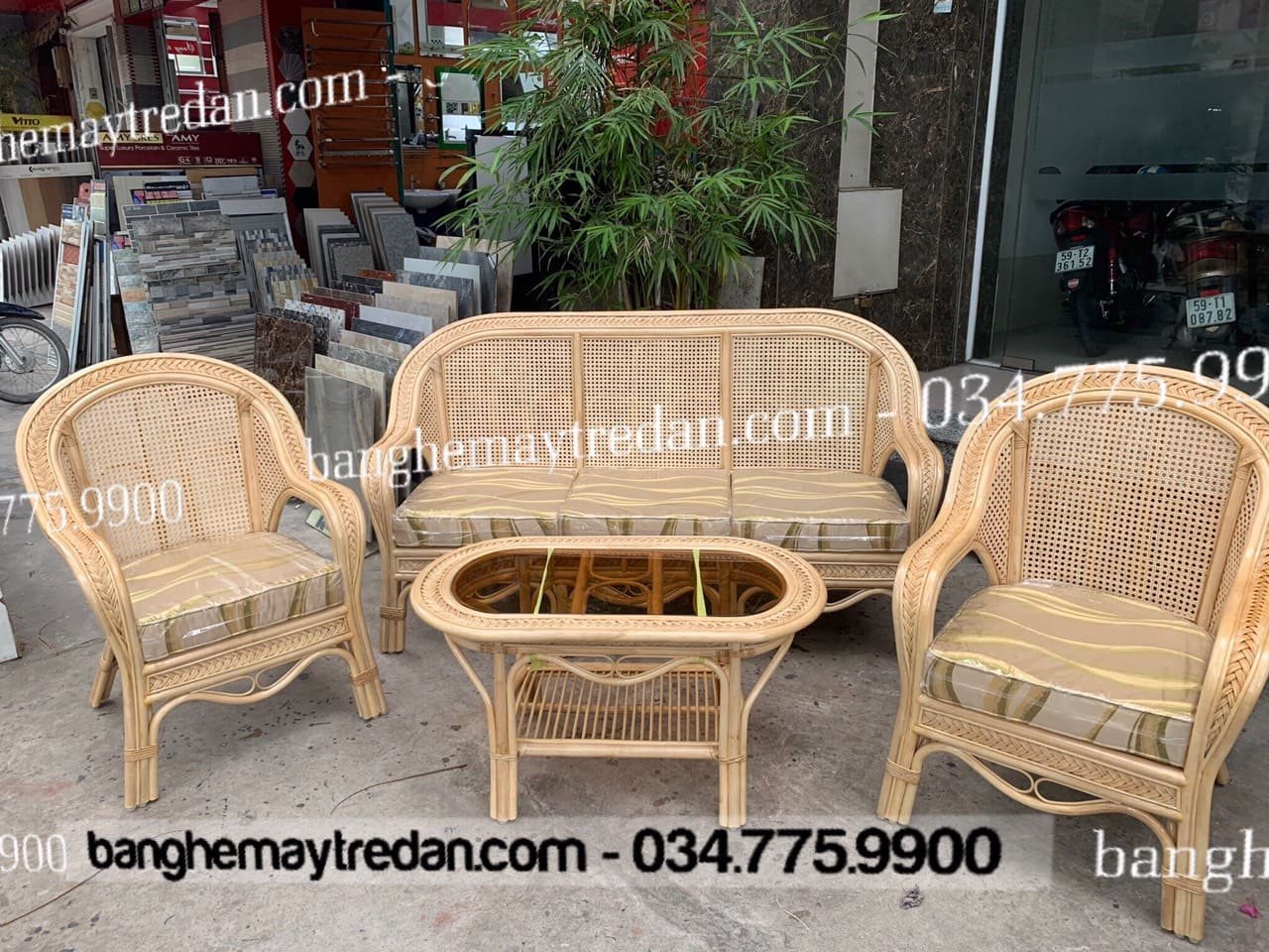 Ghế sô pha mây tre phòng khách thanh lịch, chất lượng cao