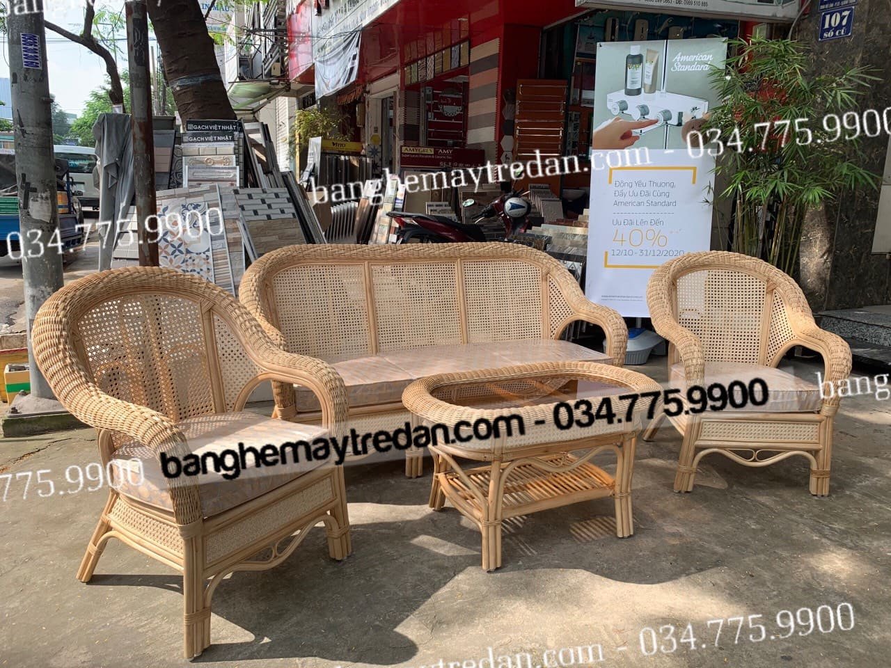 Ghế sô pha mây tre phòng khách thanh lịch, chất lượng cao