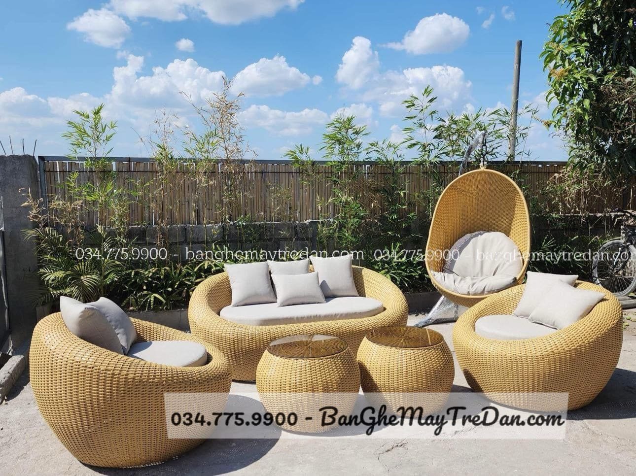 Sofa trứng đan nhựa giả mây - Mây Tre Lục Bình