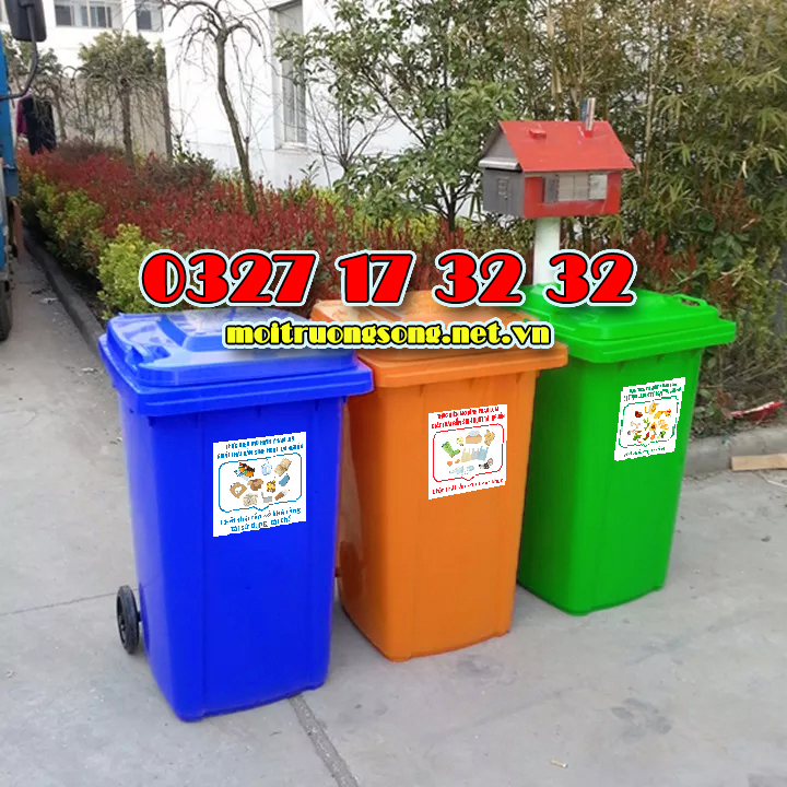 Thùng rác cho mục đích phân loại rác tại nguồn 240 lít HDPE 2 bánh xe