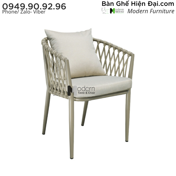Ghế cafe ngoài trời sân vườn tựa lưng đan dây khung nhôm HCM CC2030-A