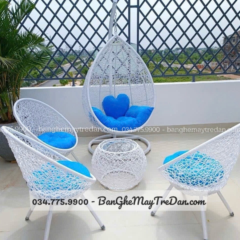 Bộ bàn ghế xích đu treo để sân thượng, trang trí quán cafe