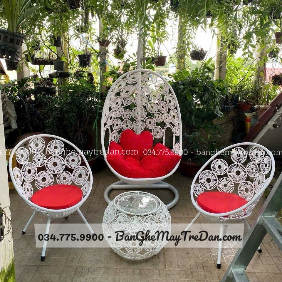 Bộ bàn ghế xích đu treo để sân thượng, trang trí quán cafe