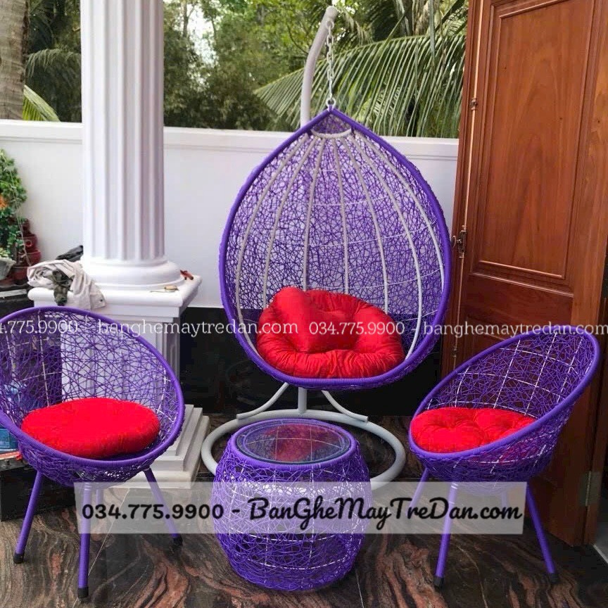 Bộ bàn ghế xích đu treo để sân thượng, trang trí quán cafe