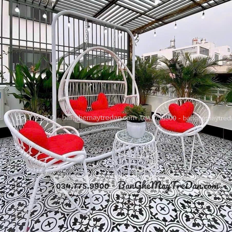 Bộ bàn ghế xích đu treo để sân thượng, trang trí quán cafe