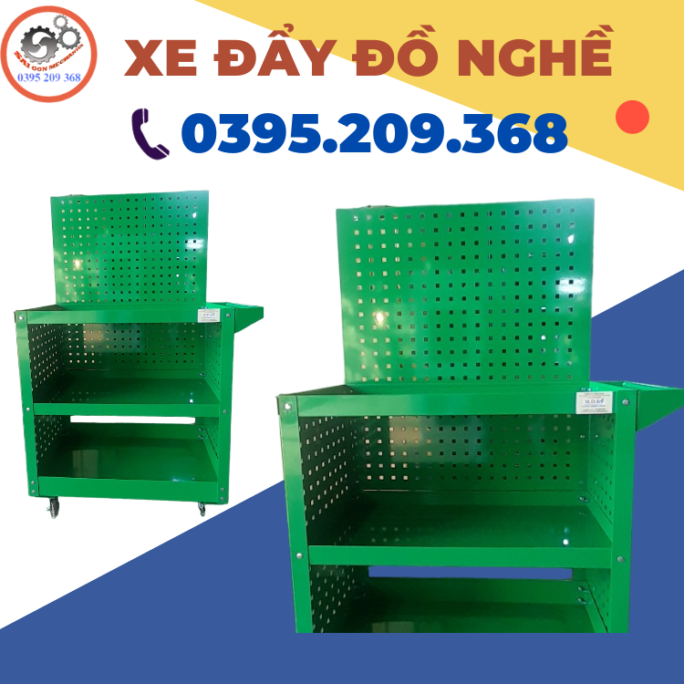 Xe đẩy đồ nghề 3 tầng có bảng treo dụng cụ