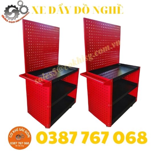 Xe đẩy dụng cụ đồ nghề 3 tầng có bảng treo