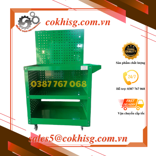 Xe đẩy dụng cụ đồ nghề 3 tầng có bảng treo