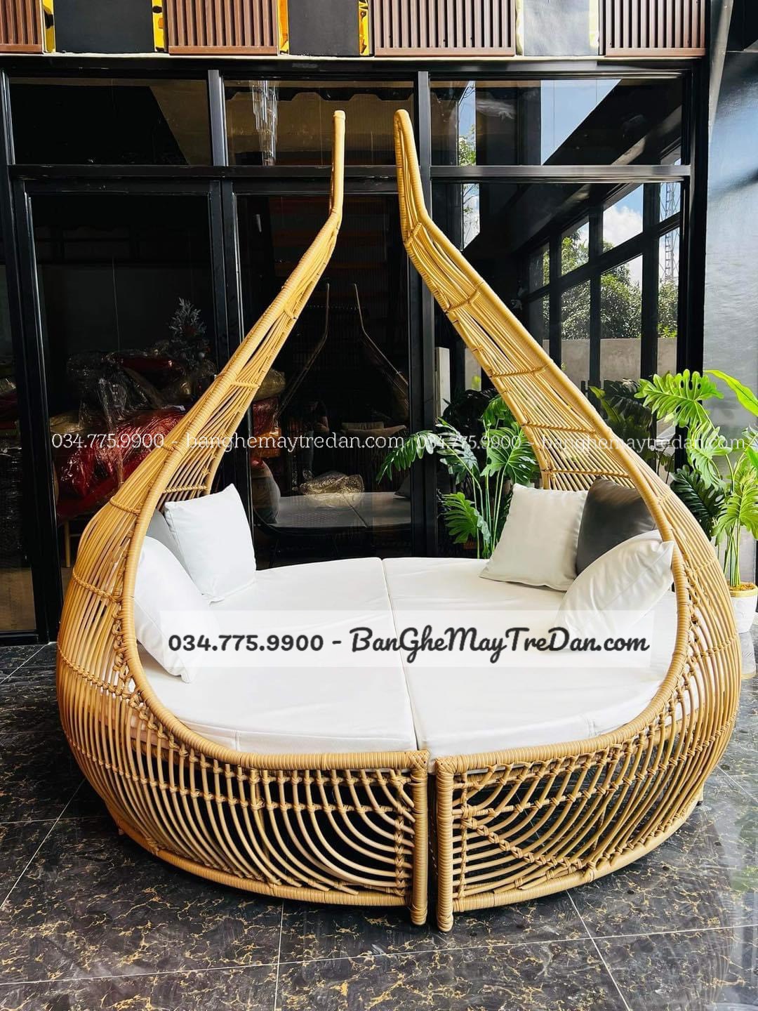 Xưởng làm ghế tổ kén đan nhựa giả mây để ngoài trời