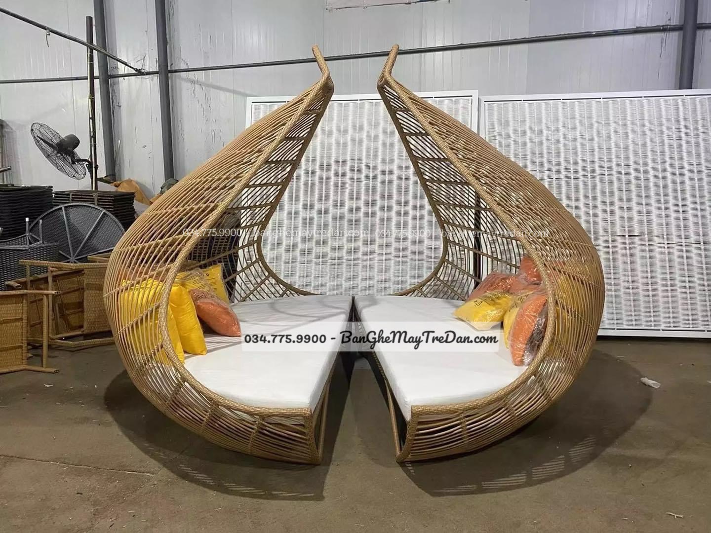 Xưởng làm ghế tổ kén đan nhựa giả mây để ngoài trời