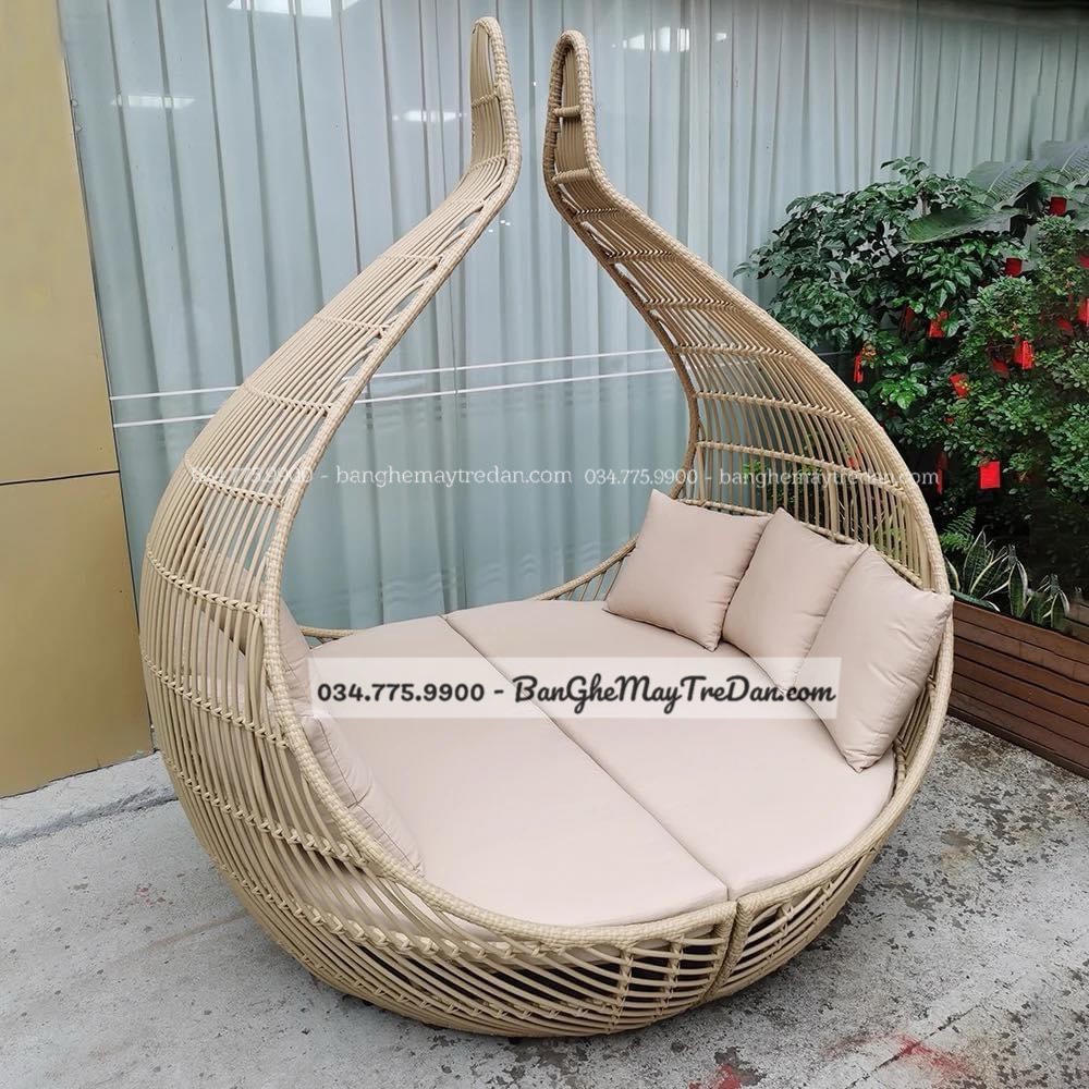 Xưởng làm ghế tổ kén đan nhựa giả mây để ngoài trời