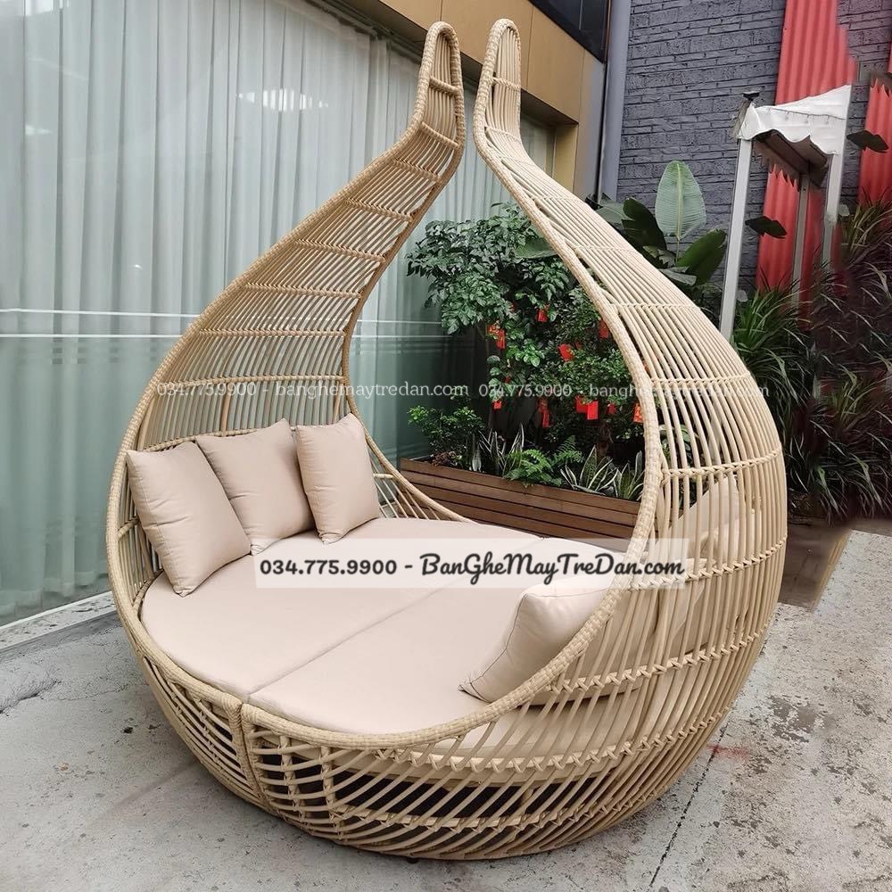 Xưởng làm ghế tổ kén đan nhựa giả mây để ngoài trời