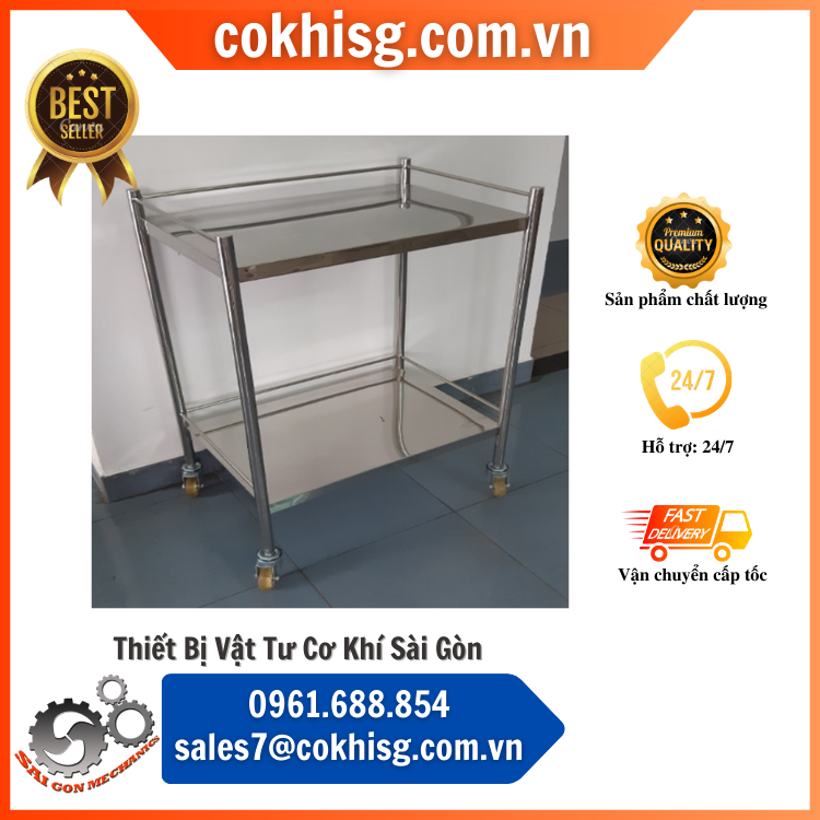 xe đẩy inox y tế 2 tầng cksg