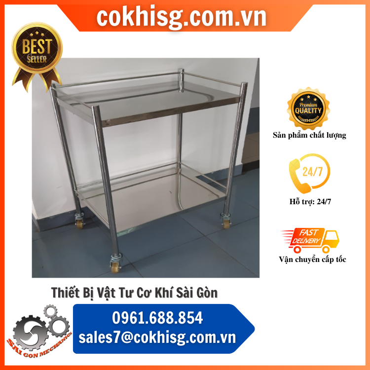 xe đẩy inox 304 2 y tế 2 tầng cksg - xd07