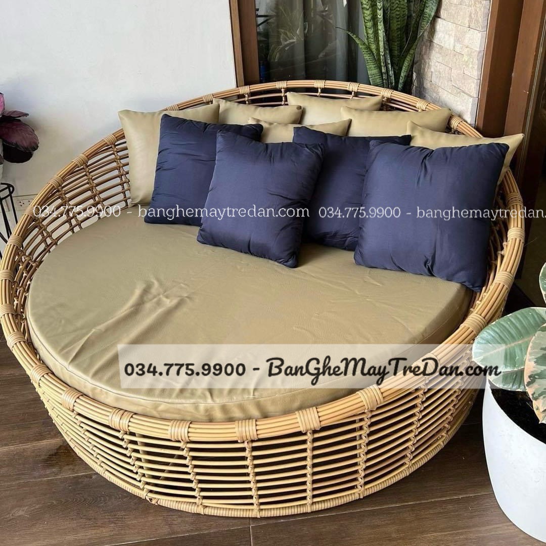 Cung cáp giường tròn mây nhựa hiện đại để hồ bơi