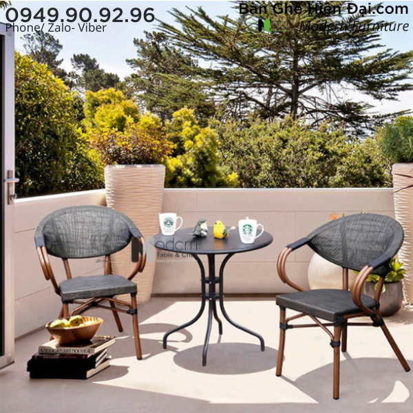 Bộ bàn tròn cafe ban công 2 lưới khung nhôm HCM TE2012-70A CC2005-A