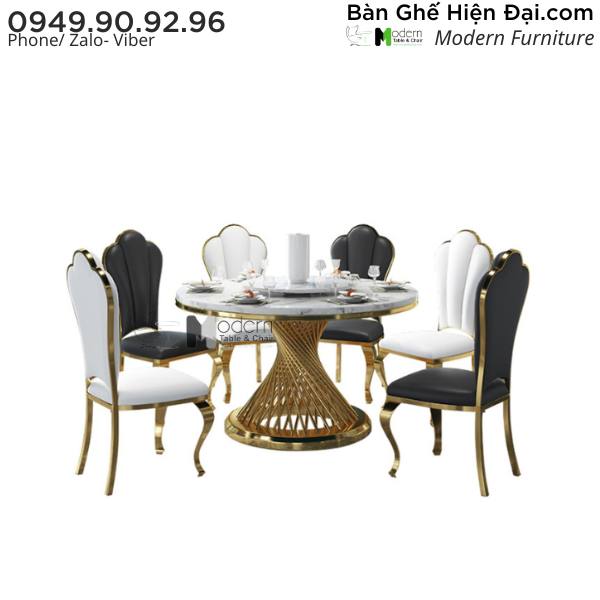 Bộ bàn ăn nhà hàng mặt đá tròn 6 ghế HCM Luxury B-135E Royal 1B-P