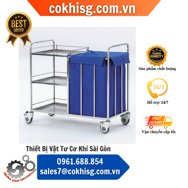 Xe dọn vệ sinh bệnh viện inox 304 CKSG - 9606