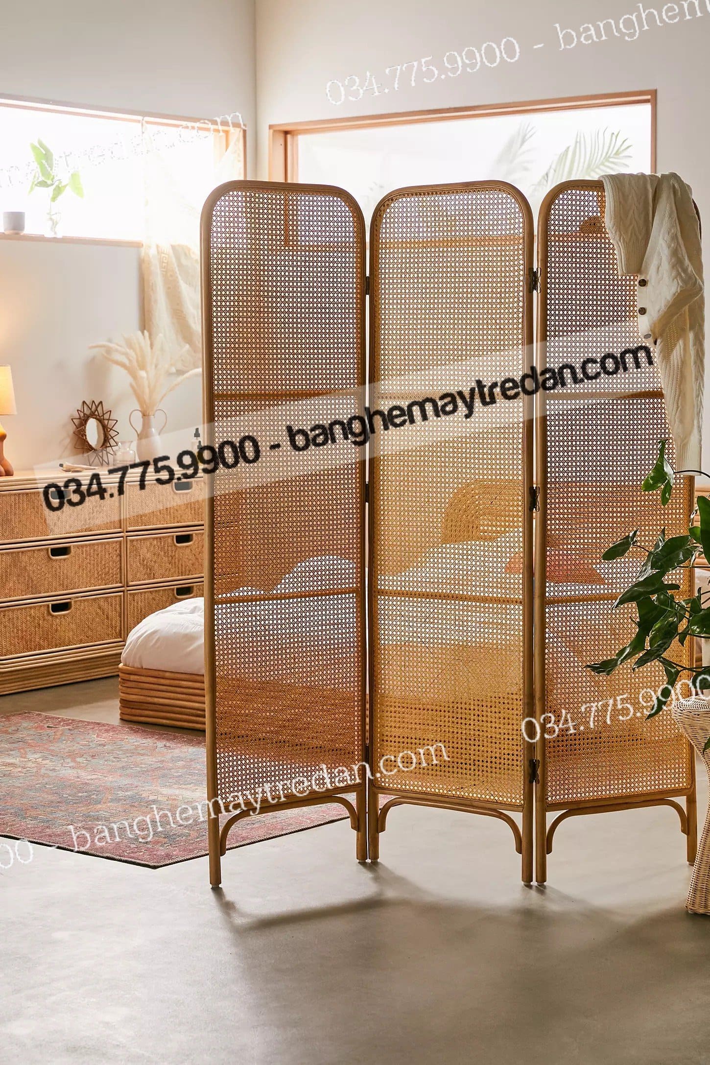 Bình phong mây tự nhiên ngăn không gian