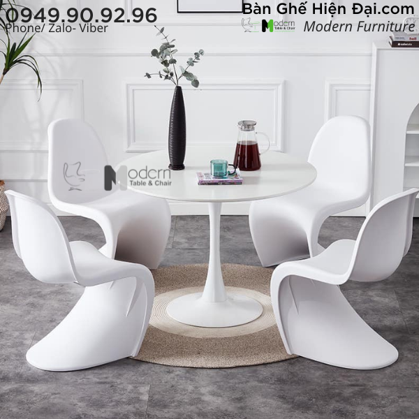 Bộ bàn tròn tiếp khách chân sắt 4 ghế nhựa HCM Tulip 2-08W Panton-S