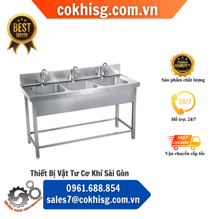 Bàn Chậu Rửa Inox 3 chậu - CKSG