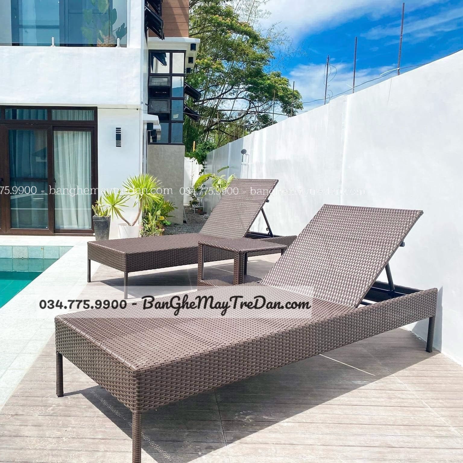 Giường nằm tắm nắng bằng nhựa giả mây cao cấp