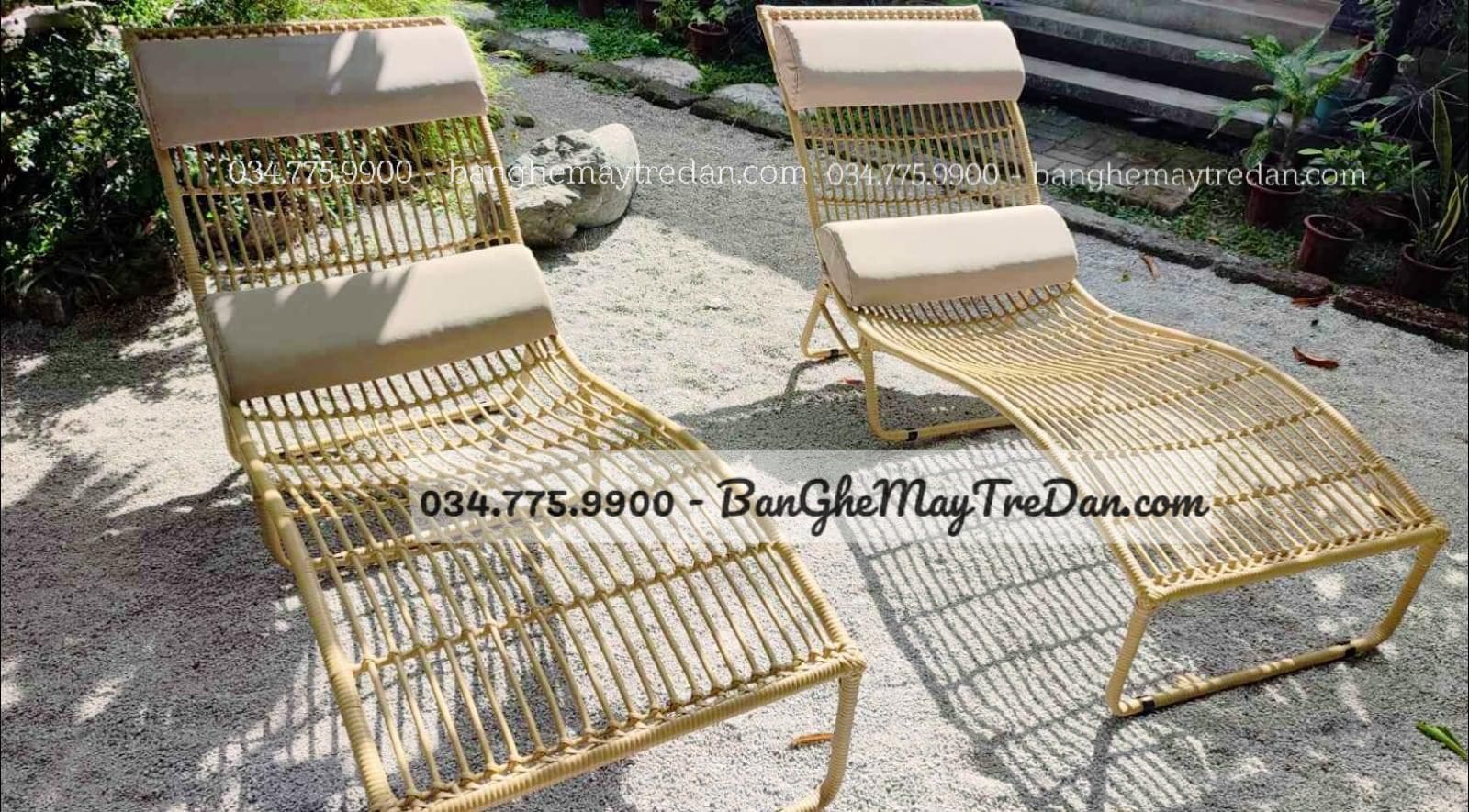 Giường nằm tắm nắng bằng nhựa giả mây cao cấp