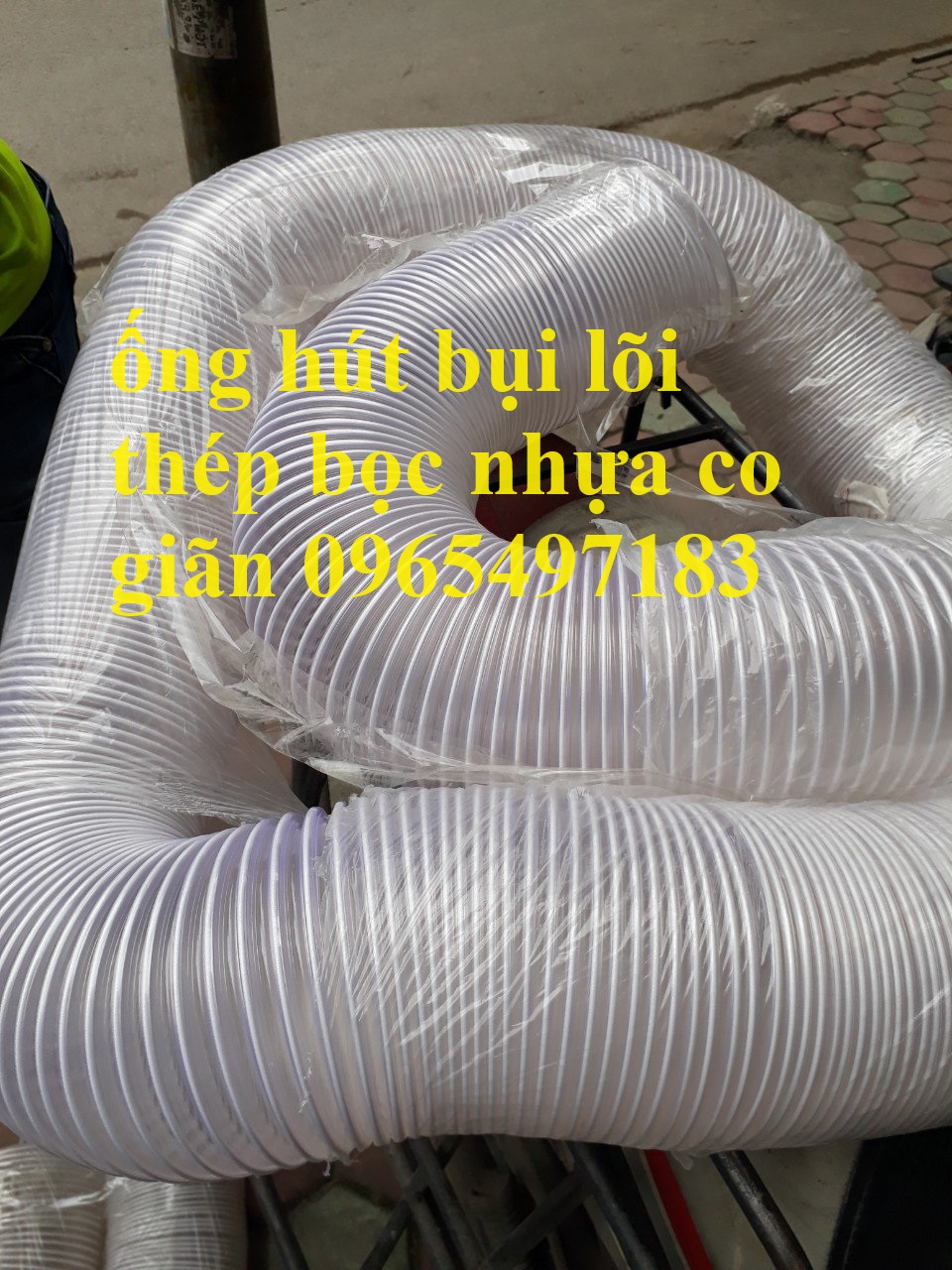 Ống hút bụi PVC lõi thép bọc nhựa , ống gió bụi trắng co giãn đàn hồi