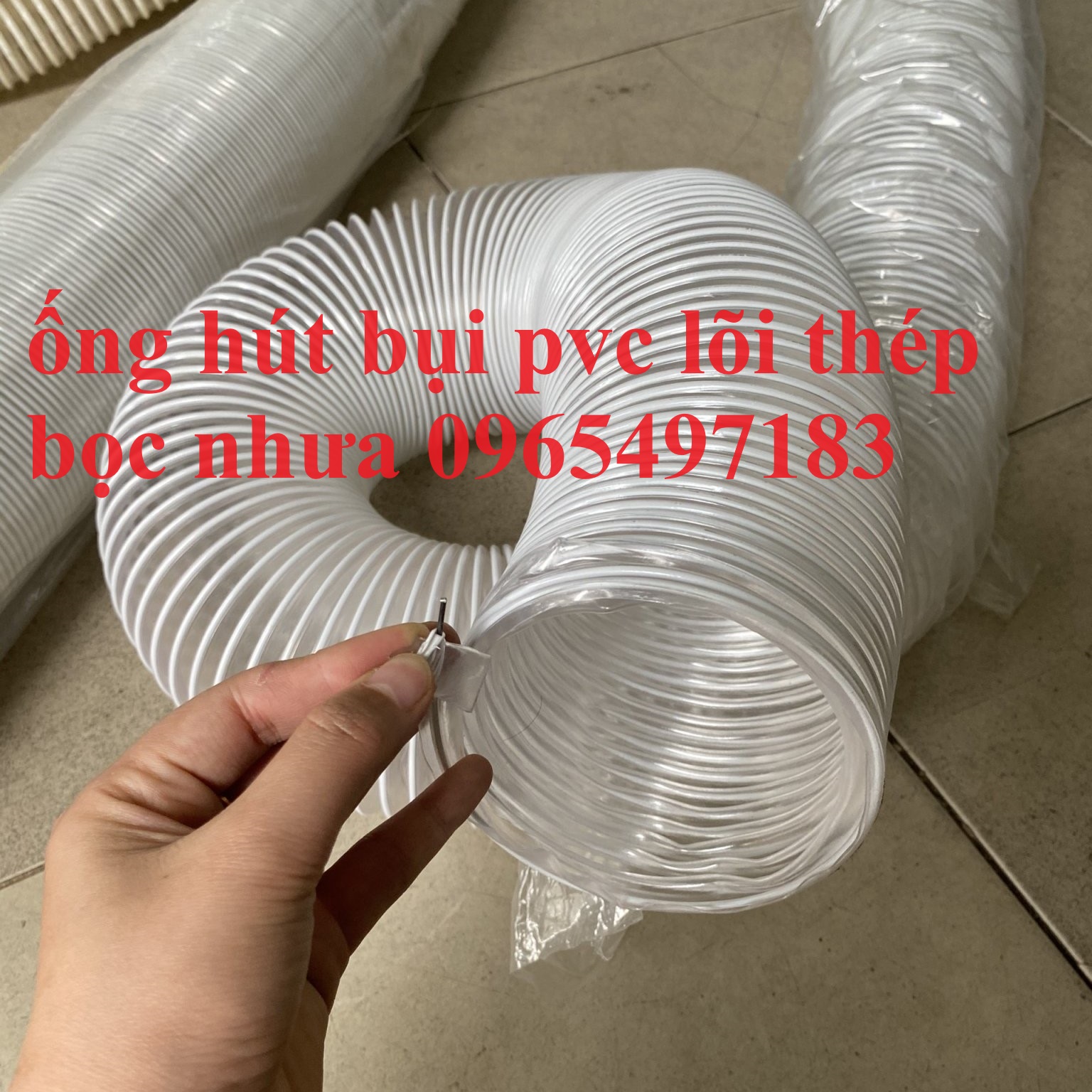 Ống hút bụi PVC lõi thép bọc nhựa , ống gió bụi trắng co giãn đàn hồi