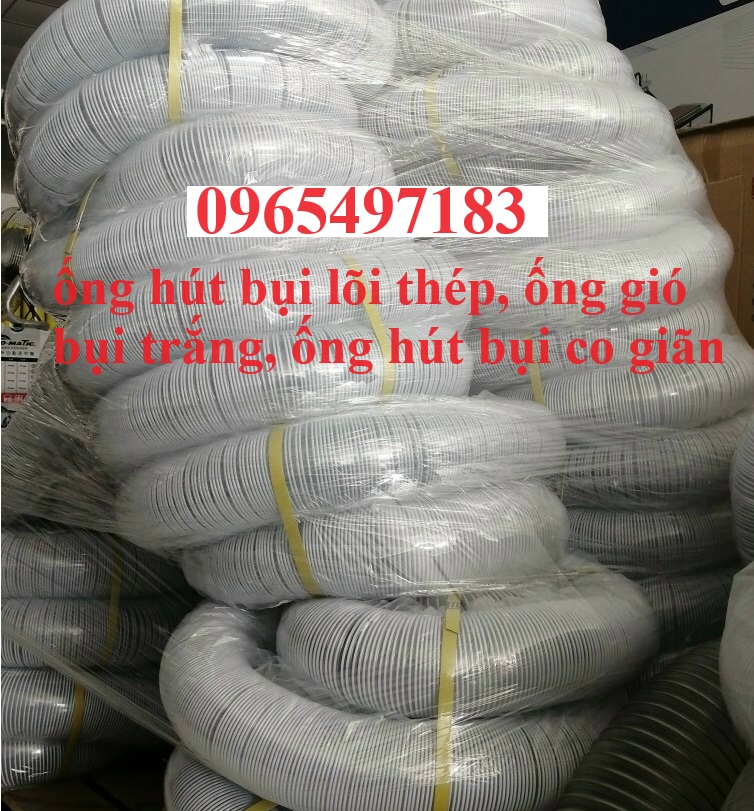 Ống hút bụi PVC lõi thép bọc nhựa , ống gió bụi trắng co giãn đàn hồi