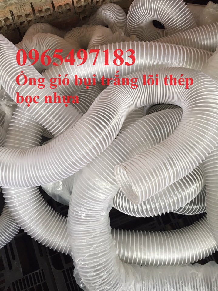 Ống hút bụi PVC lõi thép bọc nhựa , ống gió bụi trắng co giãn đàn hồi